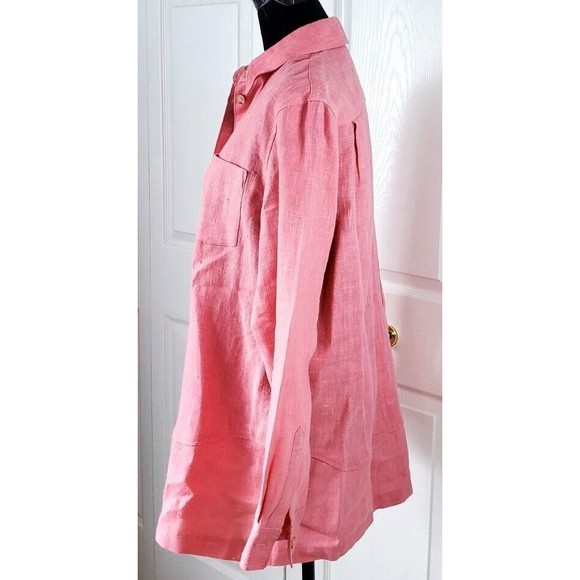 HARVE BENARD Womens Sz 10 Pink Linen Button Down Tunic Career Wear Shirt Top - Picture 2 of 6
